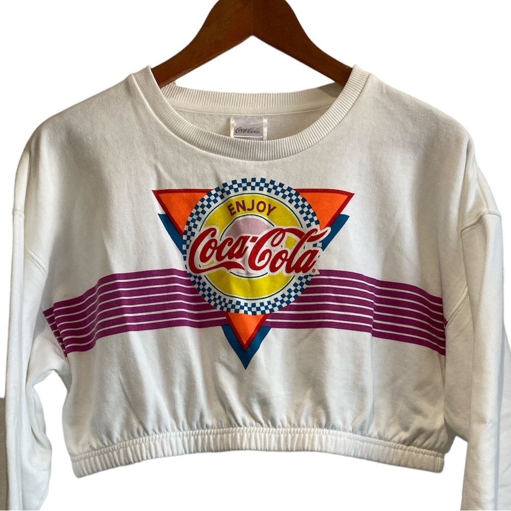 Coca Cola Sweatshirt Cropped Long Sleeves White Medium Women’s